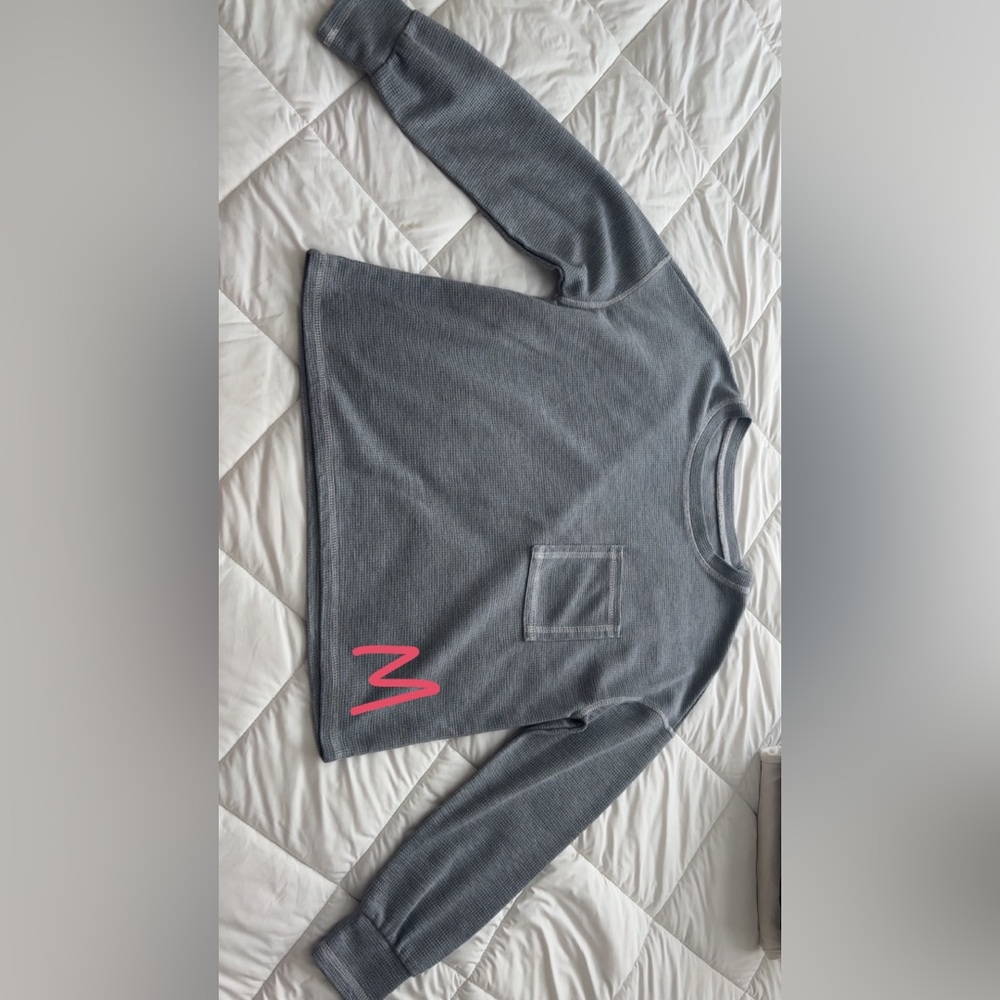 Gray Long Sleeve Top with Pink Detail